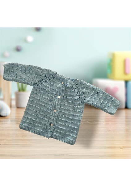 El Örgüsü Su Yolu Desenli Bebek / Çocuk Hırkası Mavi Benekli (2-3 Yaş)