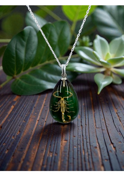 Gümüş Akrep Kolye, Reçineli Akrep Kolye, Işığa Göre Renk Değiştirebilir Kolye El Yapımı 925 Ayar Gümüş Kolye