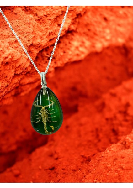 Gümüş Akrep Kolye, Reçineli Akrep Kolye, Işığa Göre Renk Değiştirebilir Kolye El Yapımı 925 Ayar Gümüş Kolye fiyatları