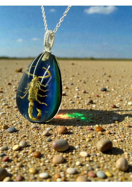 Gümüş Akrep Kolye, Reçineli Akrep Kolye, Işığa Göre Renk Değiştirebilir Kolye El Yapımı 925 Ayar Gümüş Kolye fırsatları