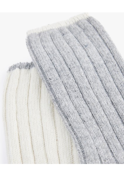 Koyun Yünü Karışımlı Çizgili 2'li Kalın Soket Çorap Seti modelleri