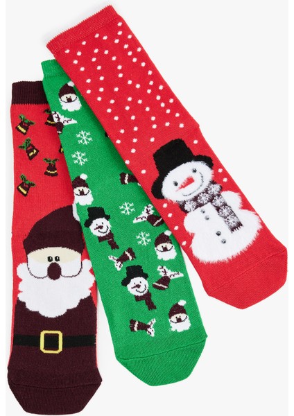 Çok Renkli Pamuklu Soket 3'lü Yılbaşı Çorabı Seti fiyatları