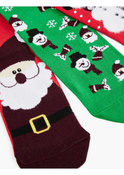 Çok Renkli Pamuklu Soket 3'lü Yılbaşı Çorabı Seti modelleri