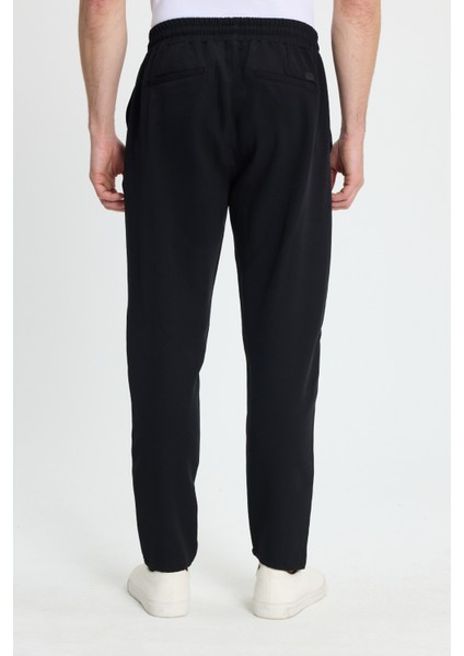 Erkek Regular Fit Beli Lastikli Bağcıklı Jogger Siyah Pantolon Rahat Kesim Yan Cepli