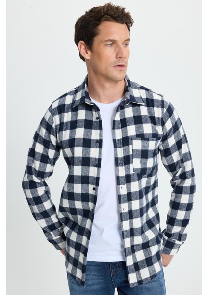 Erkek Slim Fit Dar Kesim Uzun Kollu Cepli Kareli Dama Desenli Kışlık Oduncu Gömlek