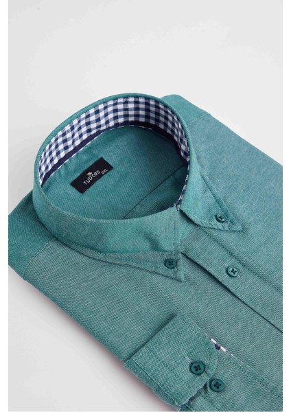 Büyük Beden Düğmeli Yaka Poplin Pamuklu Kolay Ütü Oxford Erkek Gömlek