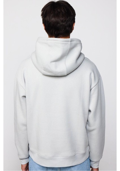 Unisex Oversize Geniş Kesim Pamuklu Yumuşak Dokulu Içi Polarlı Basic Taş Renk Kapüşonlu Sweatshirt