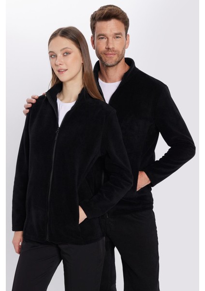 Unisex Siyah Anti-pilling Tüylenme Yapmayan Standart Fit Tam Fermuarlı Soğuk Geçirmez Polar Hırka
