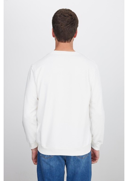 Unisex Relax Fit Rahat Kesim %100 Pamuk Basic Beyaz Bisiklet Yaka Sweatshirt