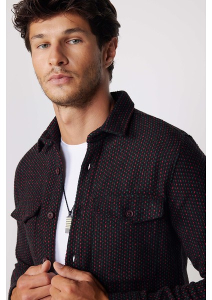 Erkek Slim Fit Dar Kesim Uzun Kollu Çizgili Çift Cepli Kışlık Oduncu Gömlek