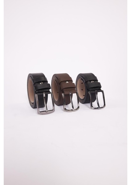 Erkek 3'lü Set 4 Cm Spor Siyah-Kahverengi-Lacivert Kemer