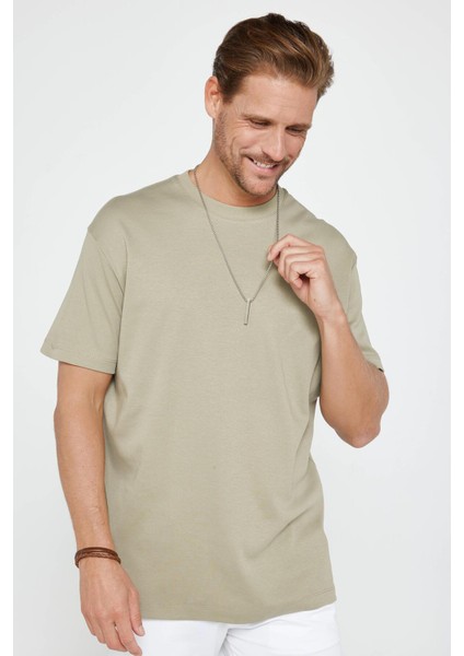 Unisex Relax Fit Rahat Kesim %100 Pamuk Yumuşak Dokulu Hafif Kalın Bisiklet Yaka Kahverengi Tişört