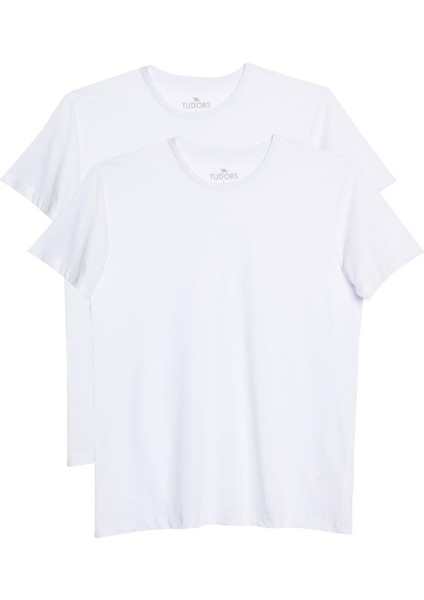 Unisex 2'li Paket Beyaz Slim Fit Dar Kesim %100 Pamuk Bisiklet Yaka Tişört