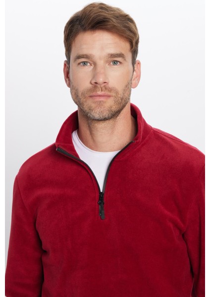 Unisex Standart Fit Anti-pilling Tüylenme Yapmayan Soğuk Geçirmez Bordo Dik Yaka Polar Sweatshirt