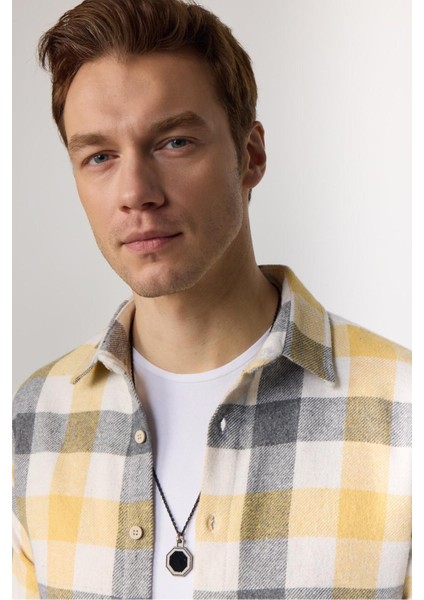 Erkek Slim Fit Dar Kesim Uzun Kollu Kareli Kışlık Oduncu Gömlek