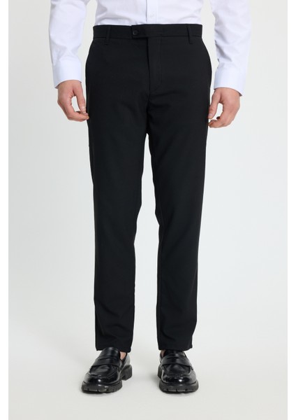 Erkek Slim Fit Dar Kesim Esnek Yan Cepli Bilek Boy Canvas Kesim Siyah Pantolon