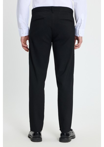 Erkek Slim Fit Dar Kesim Esnek Yan Cepli Bilek Boy Canvas Kesim Siyah Pantolon