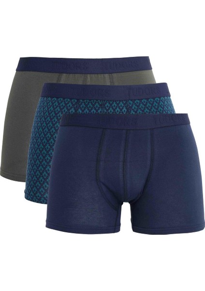 Erkek 3'lü Pamuk Likralı Esnek Kumaş Boxer