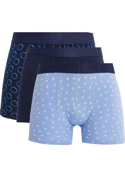 Erkek 3'lü Pamuk Likralı Esnek Kumaş Boxer