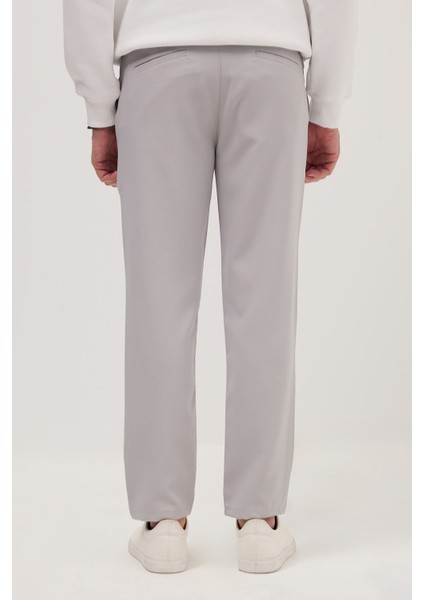 Erkek Slim Fit Dar Kesim Lastikli Bağcık Detaylı Gri Pantolon