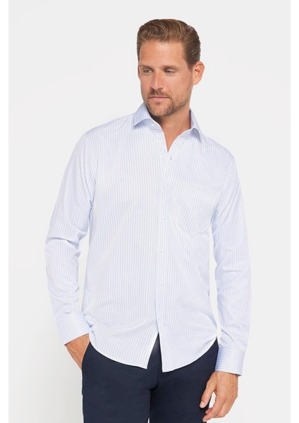 Erkek Regular Fit Klasik Kesim Pamuklu Kolay Ütü Çizgili Gömlek