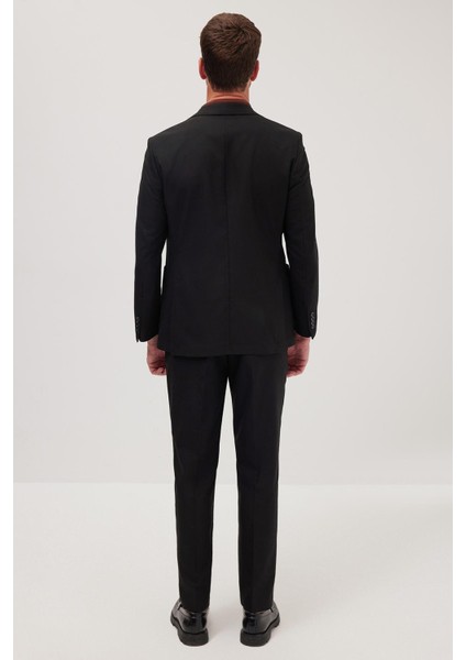 Erkek Slim Fit Mono Yaka Likralı Esnek Kumaş Siyah Takım Elbise