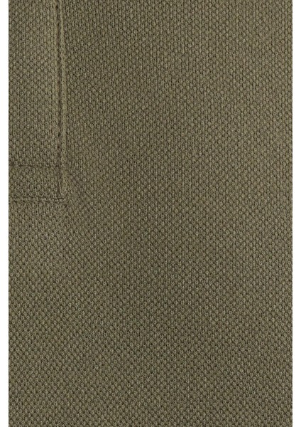 Erkek Standart Fit Rahat Kesim Pamuklu Yumuşak Dokulu Düz Pike Uzun Kollu Haki Polo Yaka Tişört