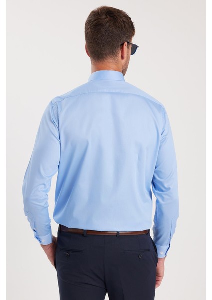 Erkek Regular Fit Açık Mavi Non-Iron Pamuklu Doğa Dostu Ekoteks Belgeli Ütü Gerektirmez Gömlek