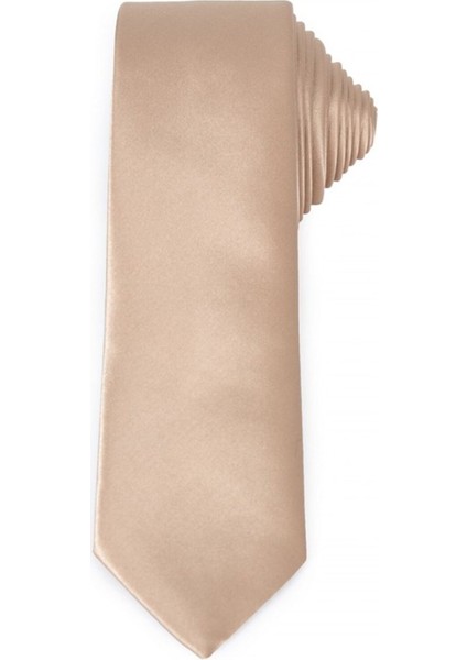 Düz İnce Krem Rengi Erkek Kravat