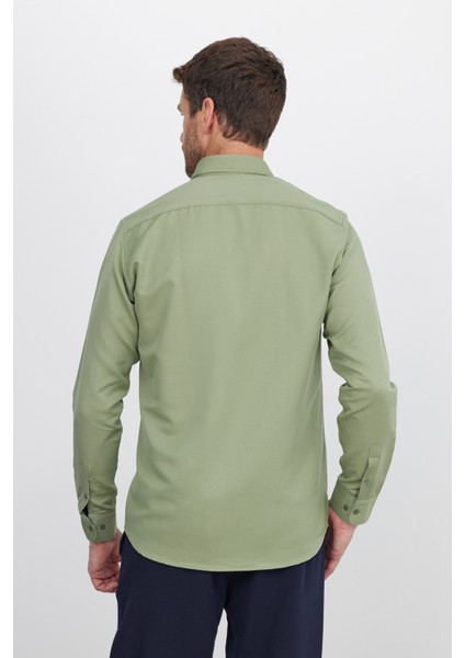 Klasik Fit Uzun Kollu Düğmeli Yaka Pamuklu Kolay Ütü Oxford Düz Erkek Gömlek