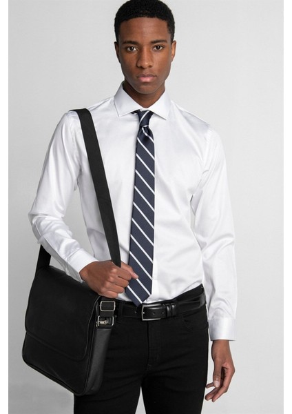Slim Fit Uzun Kollu %100 Koton Saten Premium Erkek Beyaz Gömlek