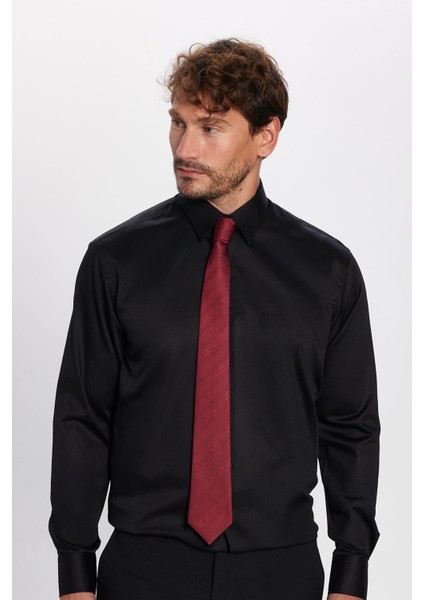 Erkek Regular Fit Siyah Non-Iron Pamuklu Doğa Dostu Ekoteks Belgeli Ütü Gerektirmez Gömlek