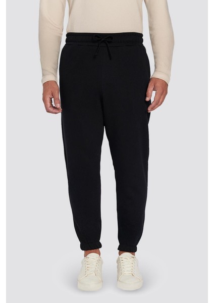 Unisex Relax Fit Rahat Kesim Şardonlu 3 Cepli Lastikli Jogger Paça Siyah Eşofman Altı