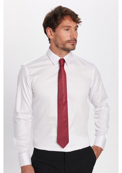 Erkek Slim Fit Non-Iron Pamuklu Doğa Dostu Ekoteks Belgeli Ütü Gerektirmez Beyaz Gömlek