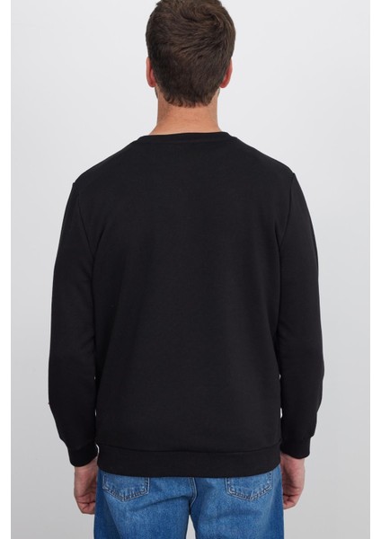 Unisex Relax Fit Rahat Kesim %100 Pamuk Basic Siyah Bisiklet Yaka Sweatshirt