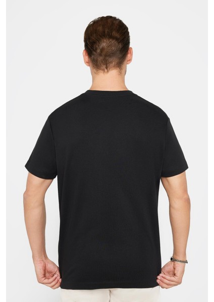 Relax Fit Rahat Kesim %100 Pamuk Yumuşak Dokulu Basic Bisiklet Yaka Siyah Tişört