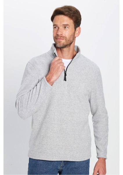 Unisex Standart Fit Anti-pilling Tüylenme Yapmayan Soğuk Geçirmez Gri Dik Bato Yaka Polar Sweatshirt