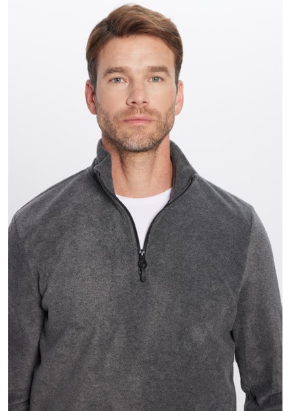 Unisex Standart Fit Anti-pilling Tüylenme Yapmayan Soğuk Geçirmez Antrasit Bato Yaka Polar Sweatshir