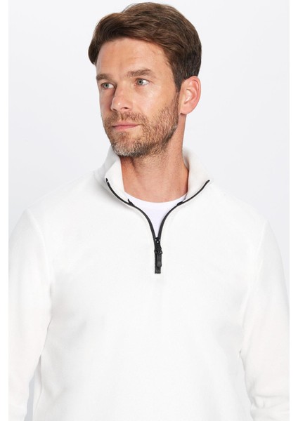 Unisex Standart Fit Anti-pilling Tüylenme Yapmayan Soğuk Geçirmez Ekru Dik Yaka Polar Sweatshirt