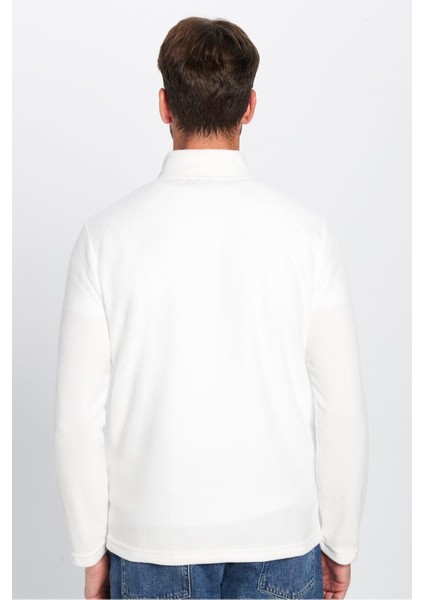 Unisex Standart Fit Anti-pilling Tüylenme Yapmayan Soğuk Geçirmez Ekru Dik Yaka Polar Sweatshirt