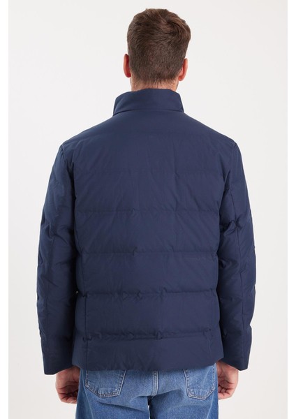 Erkek Regular Fit Normal Kesim Kaz Tüyü Çift Cepli Fermuarlı Lacivert Mont