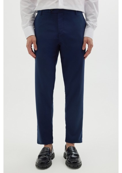 Erkek Slim Fit Dar Kesim Esnek Yan Cepli Bilek Boy Canvas Kesim Lacivert Pantolon