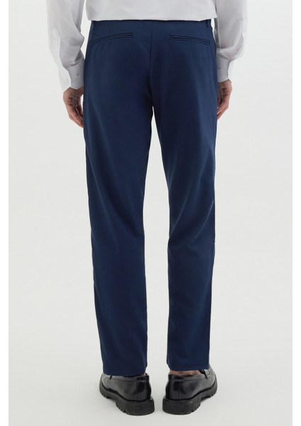 Erkek Slim Fit Dar Kesim Esnek Yan Cepli Bilek Boy Canvas Kesim Lacivert Pantolon