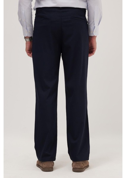Erkek Regular Fit Klasik Kesim Normal Bel Geniş Paça Lacivert Pantolon