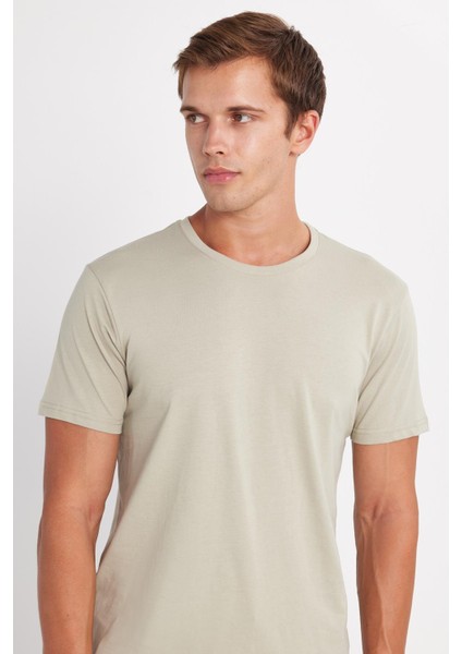 Unisex Slim Fit Dar Kesim %100 Pamuk Yumuşak Dokulu Yeşil Bisiklet Yaka Tişört