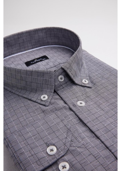 Büyük Beden Uzun Kollu Düğmeli Yaka Kareli Pamuklu Erkek Gömlek