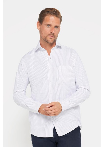 Erkek Regular Fit Klasik Kesim Pamuklu Kolay Ütü Çizgili Gömlek