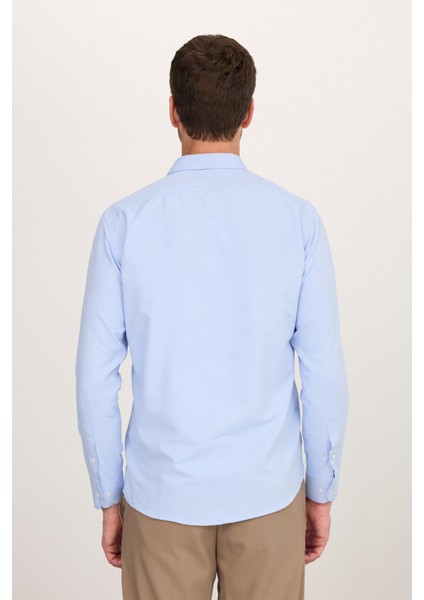Erkek Regular Fit Klasik Kesim Desenli Mavi Gömlek