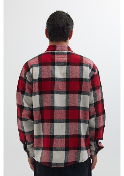 Erkek Relax Fit Rahat Kesim Oduncu Çift Cep Düğmeli Kareli Kışlık Gömlek