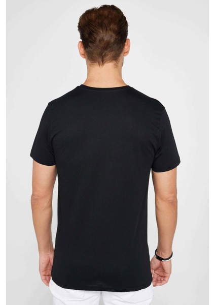 Unisex Slim Fit Dar Kesim %100 Pamuk Yumuşak Dokulu Siyah Bisiklet Yaka Tişört